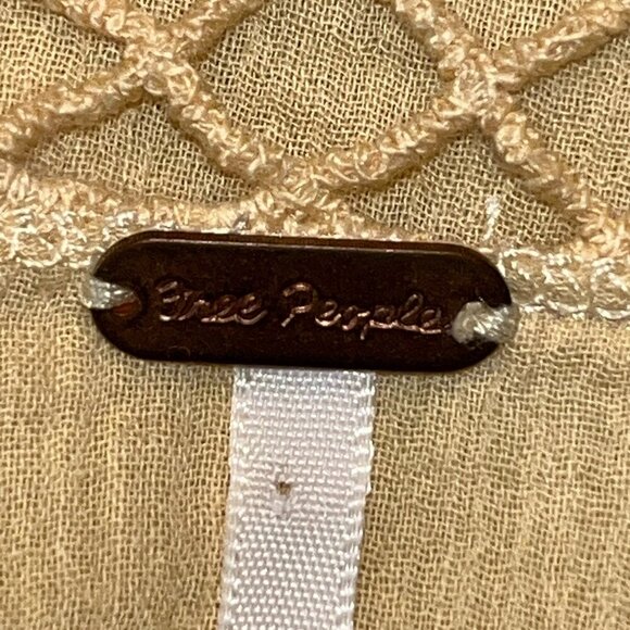 FREE PEOPLE ON THE ISLAND Butter Yellow Crocheted High Neck Peasant Blouse  - L - Picture 12 of 16